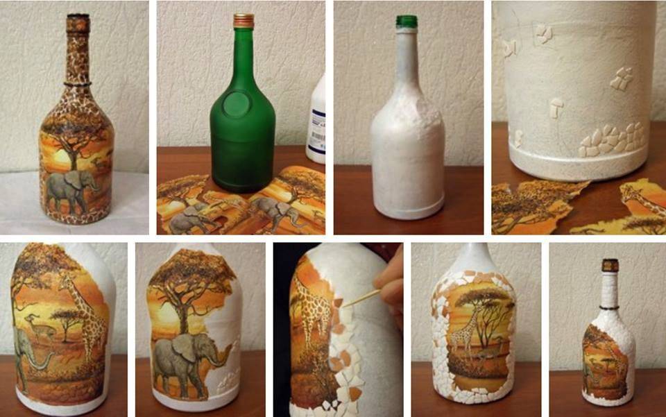 Декупаж бутылок своими руками - пошаговое описание техники декорирования для начинающих