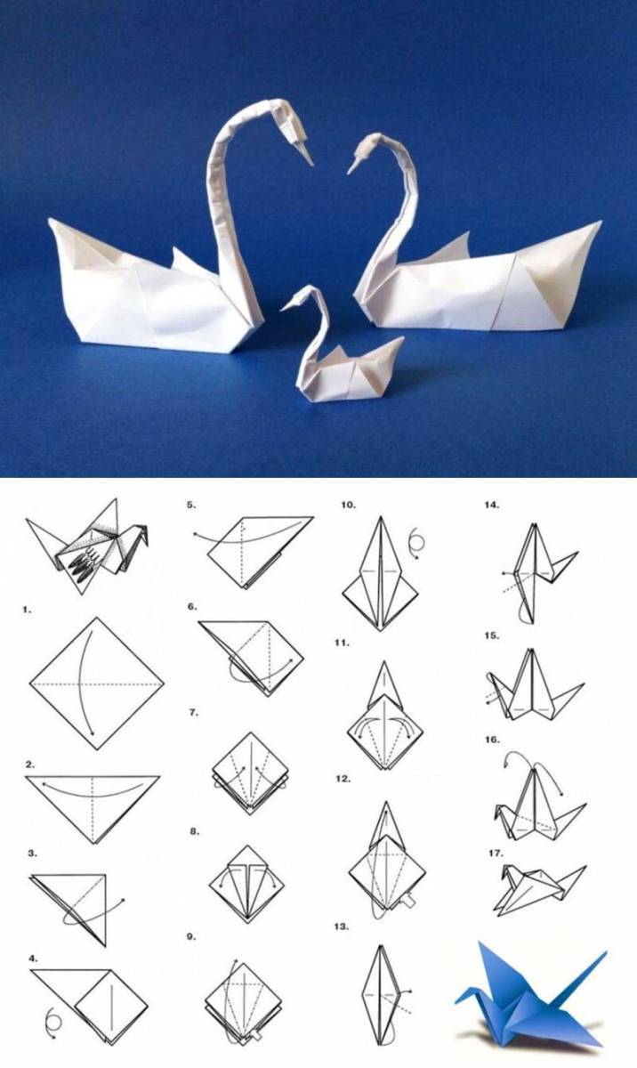 Как сделать маленькие модули бумаги. большой белый лебедь. из модульного оригами