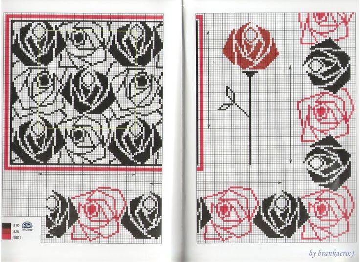 Схемы вышивки крестом (черно белые): силуэты, пары, цветы с контурами