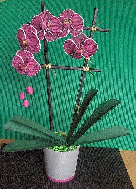 Мастер-класс флористика искусственная бумагопластика квиллинг орхидея новый вариант бумага бумажные полосы клей краска проволока