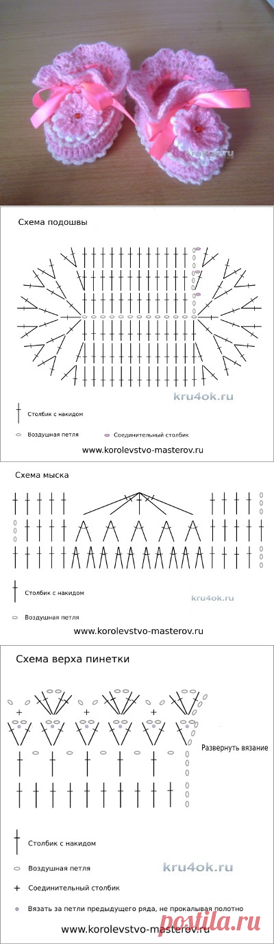 Цветочки на пинетки крючком схема