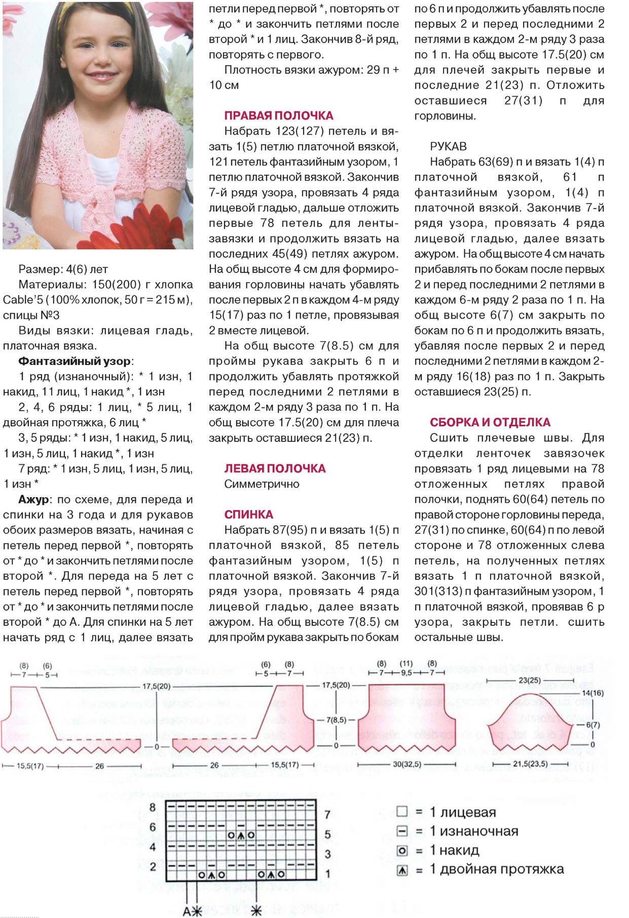 Болеро для девочки спицами схемы и описание для 6 лет