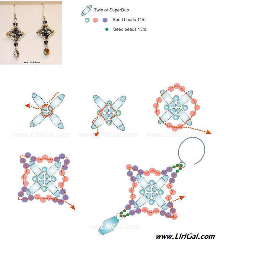 Серьги из бисера крестиком схема
