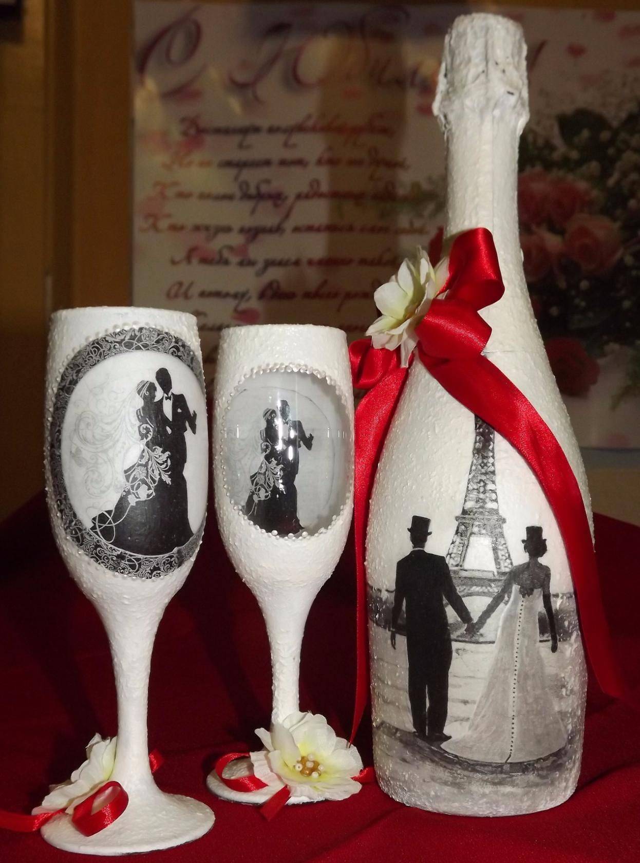 Свадебный декупаж своими руками: украшение бокалов с помощью колоритного дизайна