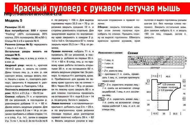 Кофта летучая мышь спицами схемы