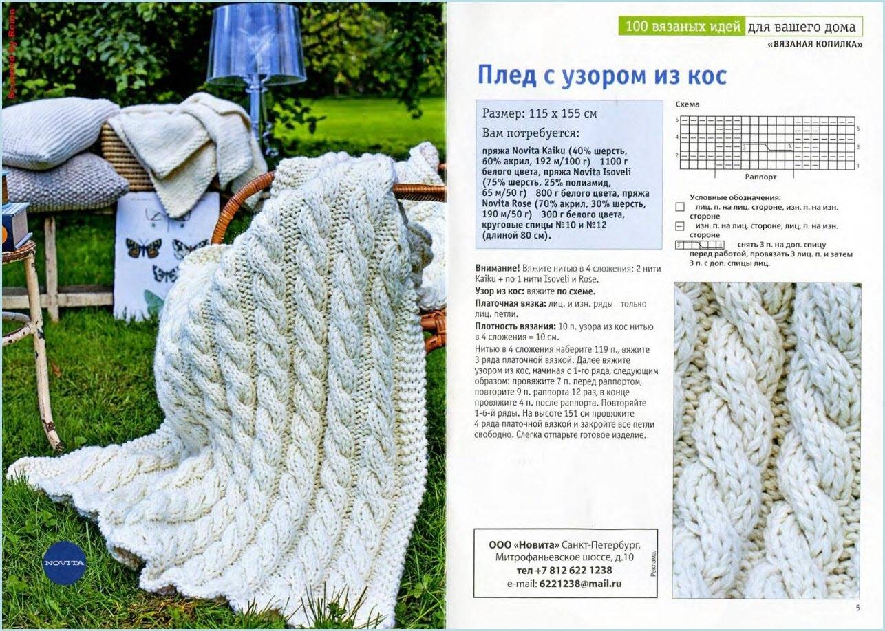 Одеяло вязаное спицами с описанием и схемами