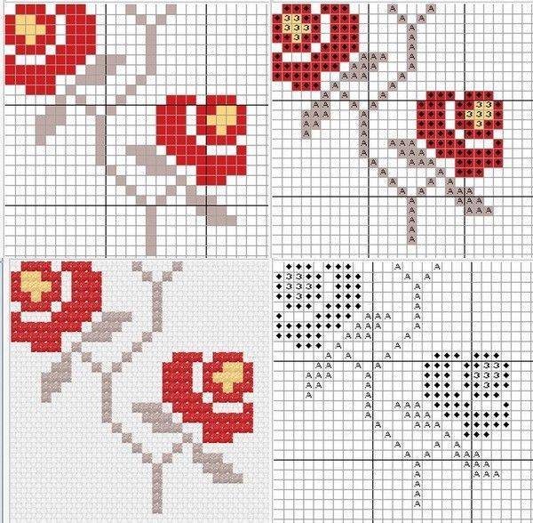 Схема вышивки крестом цветы маленькие оригинальные
