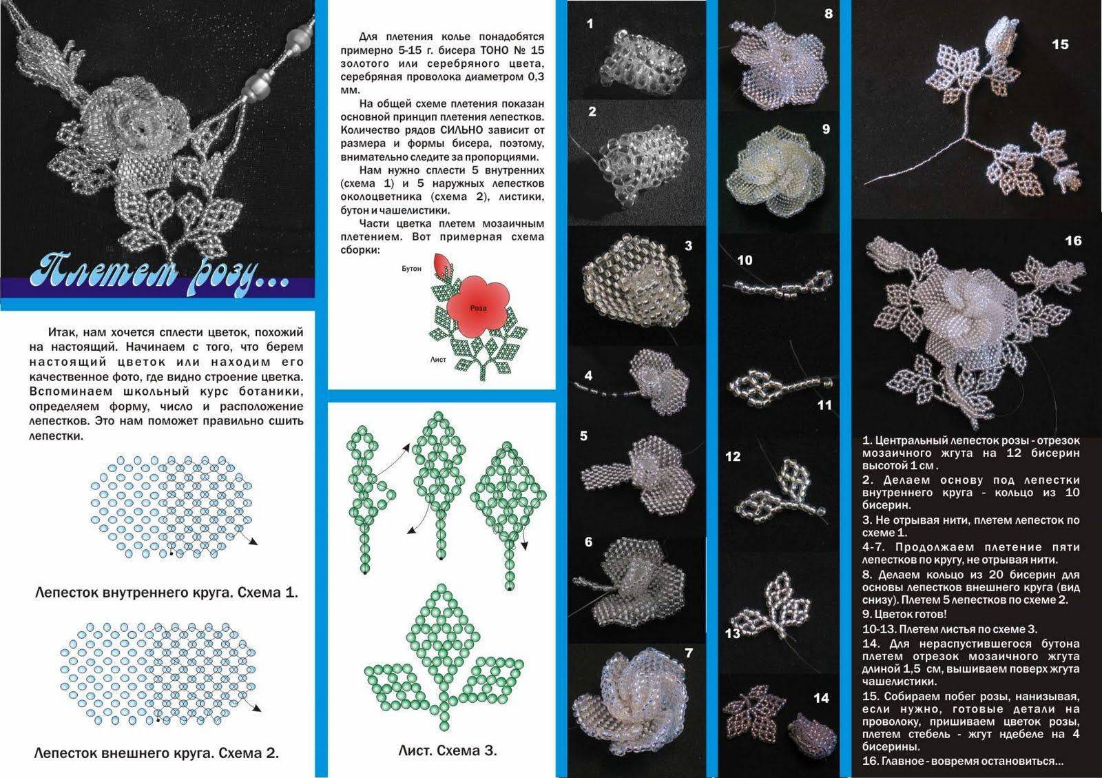 Схема розы из бисера на проволоке