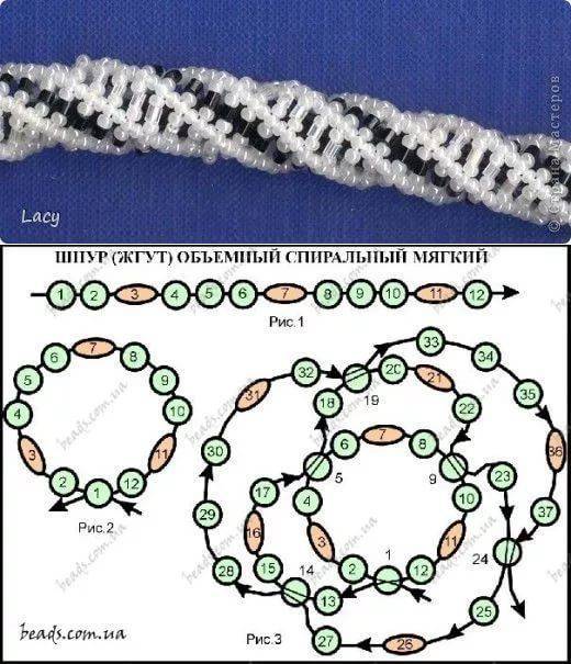 Браслет из бисера круглый жгут схема