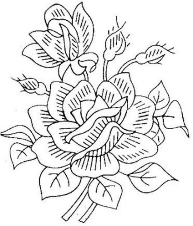 Вышивка гладью схемы цветы  для начинающих, вышиваем на ткани пошагово по рисунку