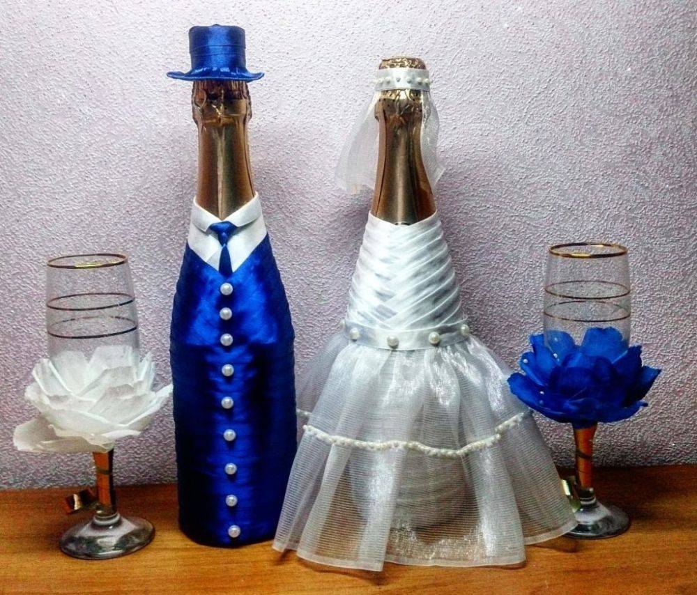 Бутылки шампанского на свадьбу жених и невеста своими руками фото