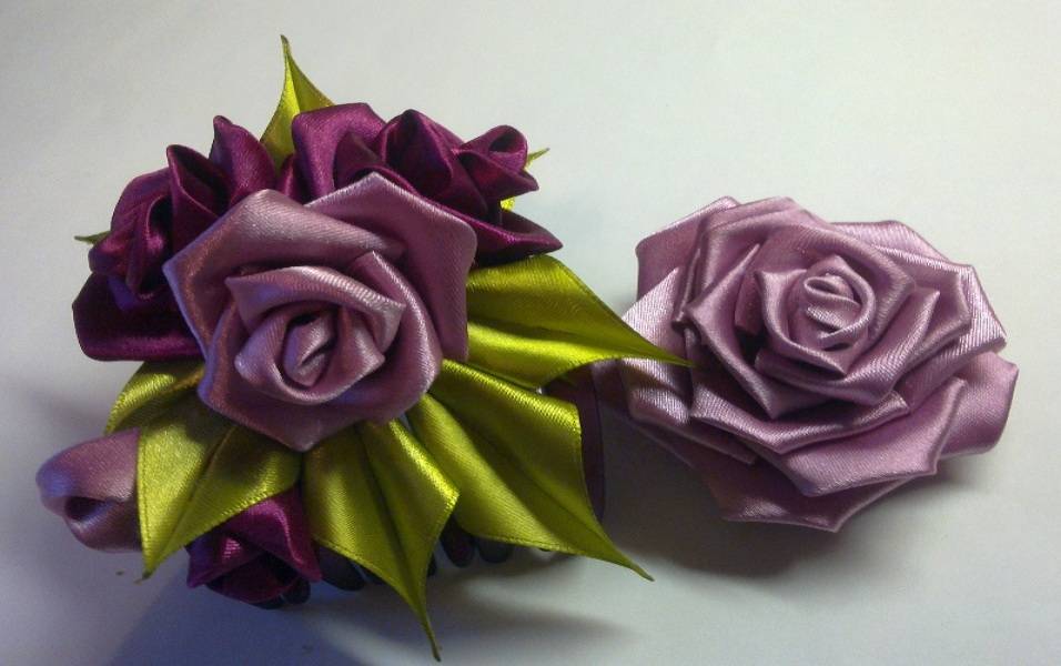 Роза канзаши из ленты 5 см, бутоны роз канзаши, роза из ленты 5 см и бутоны канзаши мастер-класс