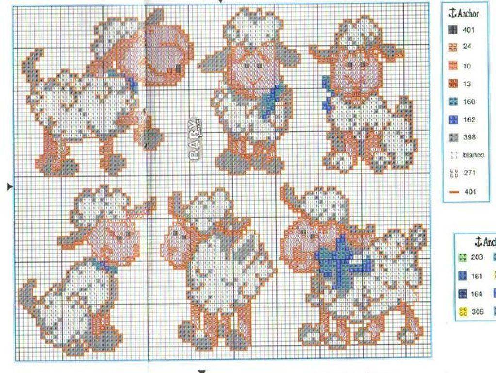Схемы с овечками для вышивки крестом с примером работы