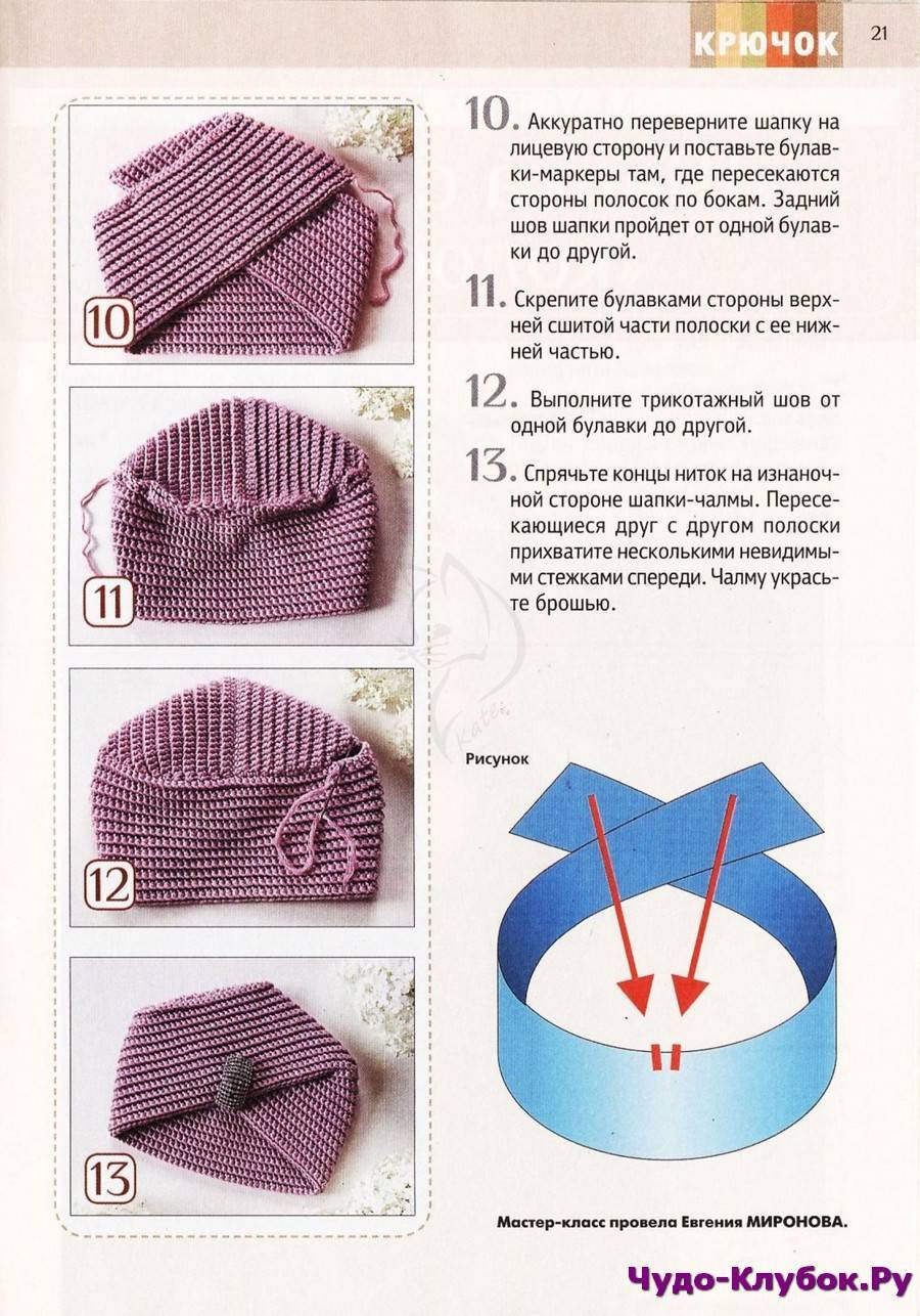 Шапка чалма спицами с описанием и схемой вязания
