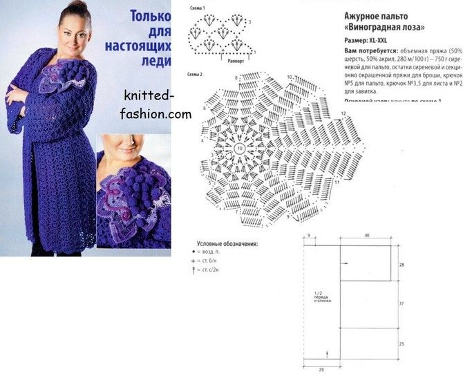 Кардиган крючком схемы и описание  вязание женской модели крупной вязкой с узором, фото