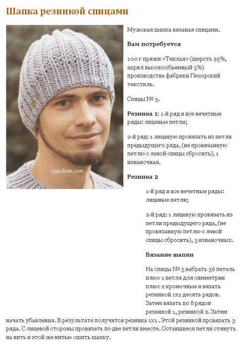 Простая мужская шапка спицами — uzelok