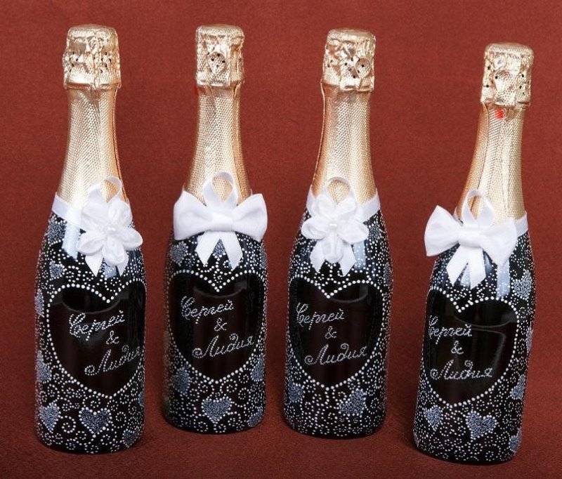 Декупаж свадебных бутылок шампанского своими руками
