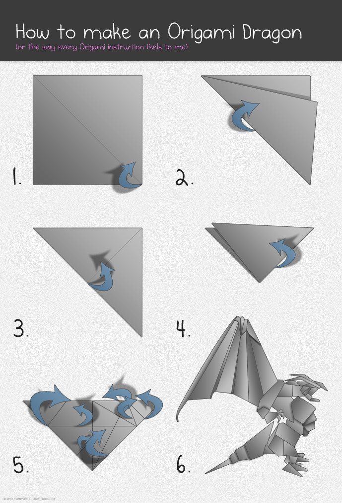Синий дракончик из бумаги. оригами