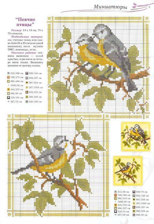 разные птицы в схемах для вышивки крестом