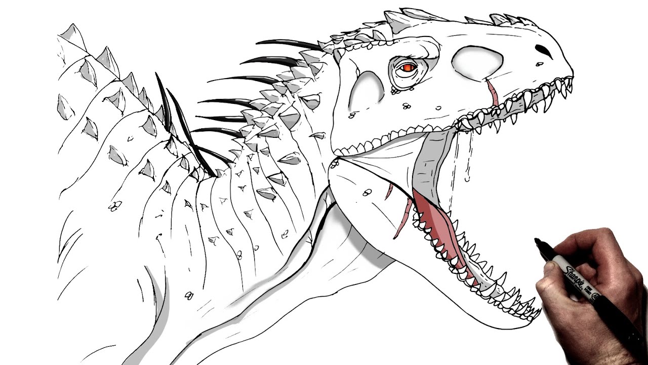 Как нарисовать Индоминуса Рекса (Indominus Rex) карандашом поэтапно