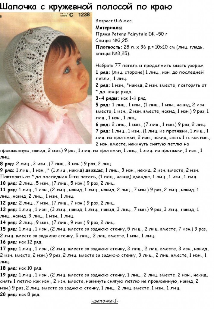 Чепчик для новорожденного спицами — подробное описание схемы вязания для начинающих