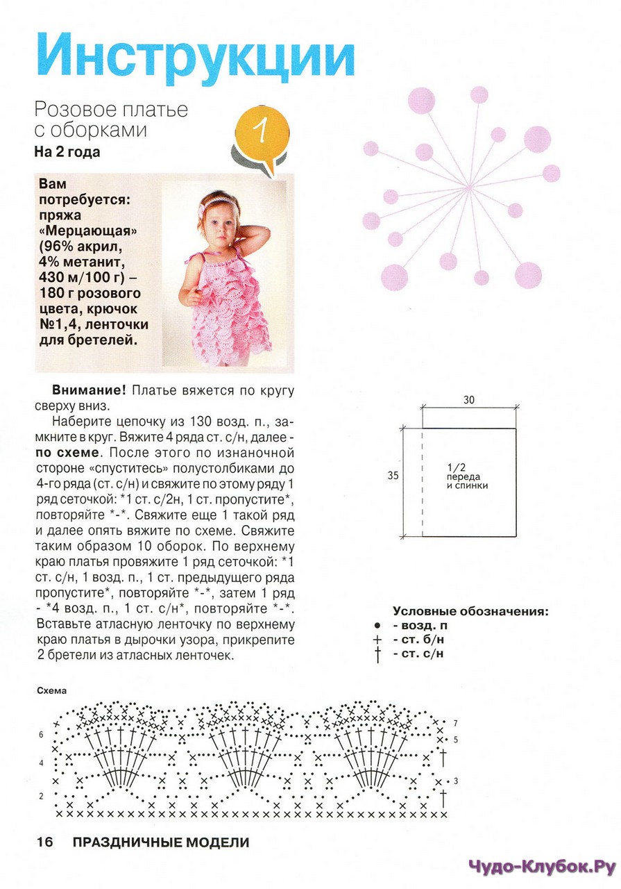 Схема крючком платье для девочки 1.5 годика