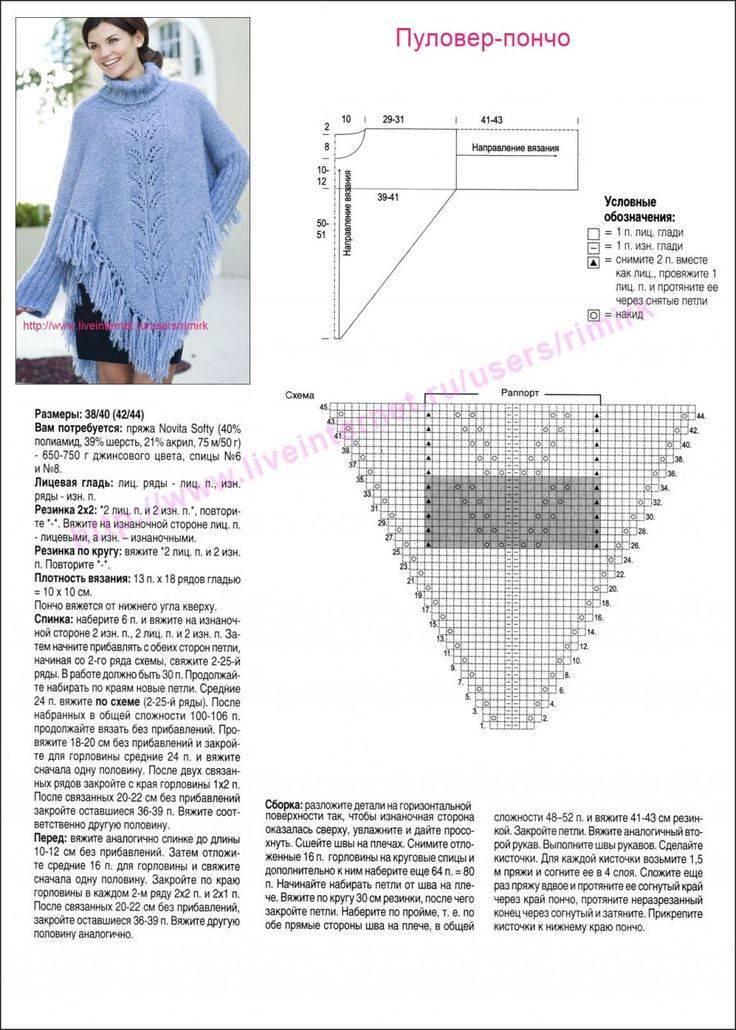 Пончо женское спицами схемы и описание