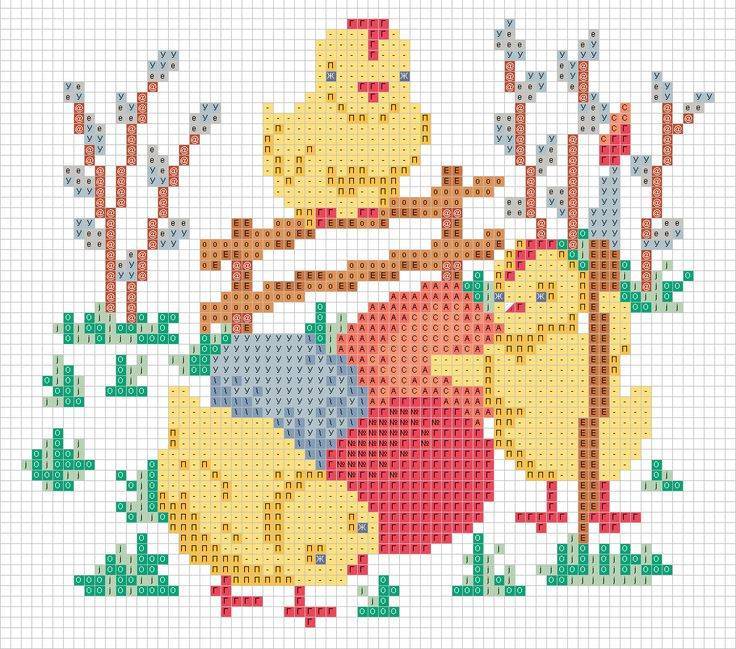 Схема вышивки крестом бискорню: пасхальные курочки и цыплята