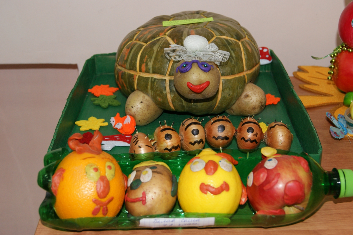 Поделки из овощей и фруктов на разные темы для школы и детского сада (100 фото и видео)